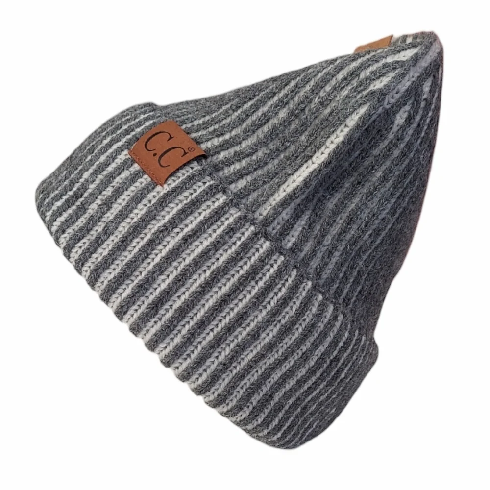 Striped Winter Beanie Hat Womens Unisex Gray Soft Warm Hat Winter New Stretch